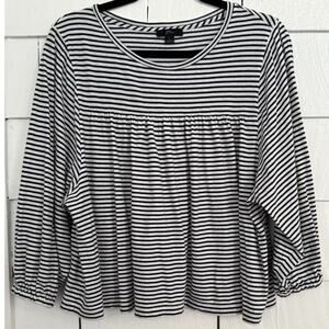 J. Crew Womens Large Long Sleeve Striped Baby Doll Peplum Top Minimalist Capsule